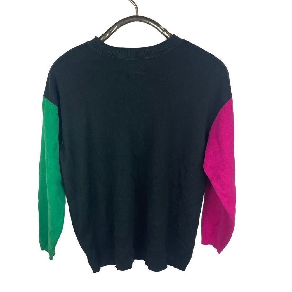 Liz & Co‎ Vintage Black Green Pink Color Block Sweatshirt 90's Oversized Sz XS/S